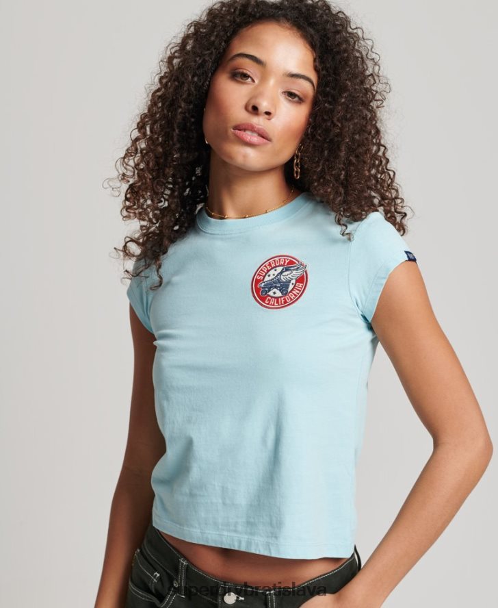 Superdry ženy vintage rolka s tričkom 6B4ZTR2699 oblečenie svetlo modrá