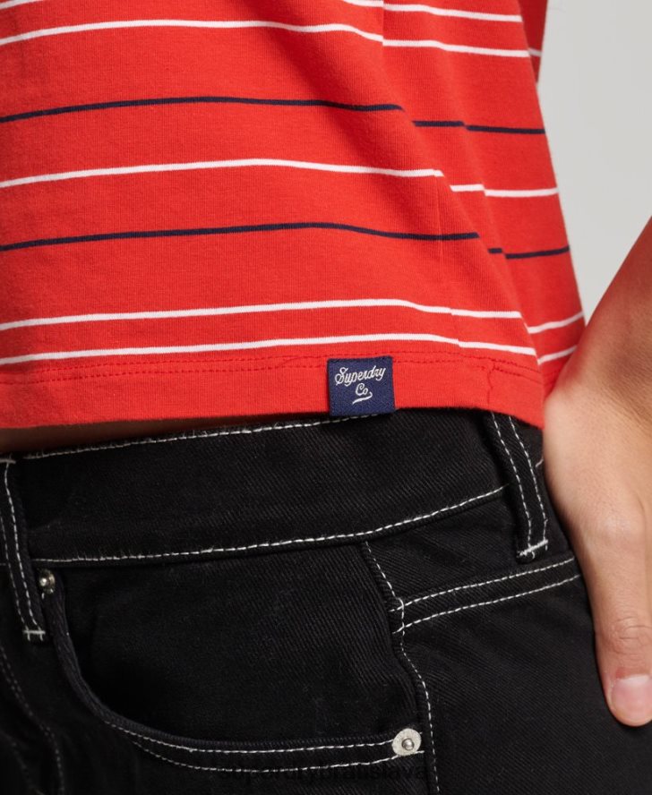 Superdry ženy vintage skrátené tričko 6B4ZTR6195 oblečenie červená