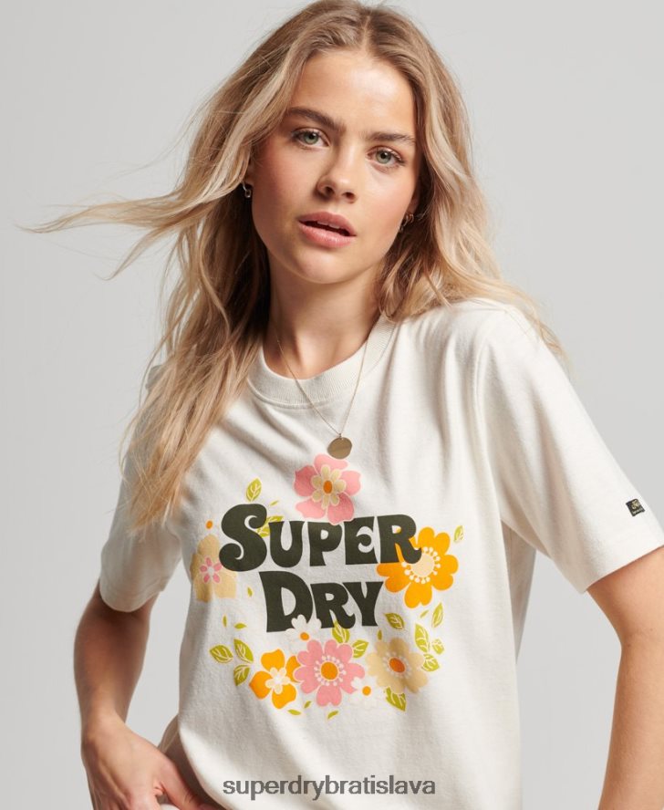 Superdry ženy vintage tričko s kvetinovým motívom 6B4ZTR2621 oblečenie biely