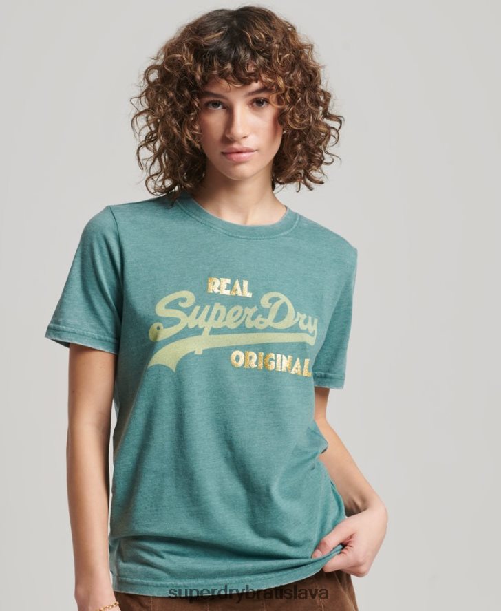 Superdry ženy vintage tričko s logom burnout 6B4ZTR2118 oblečenie zelená