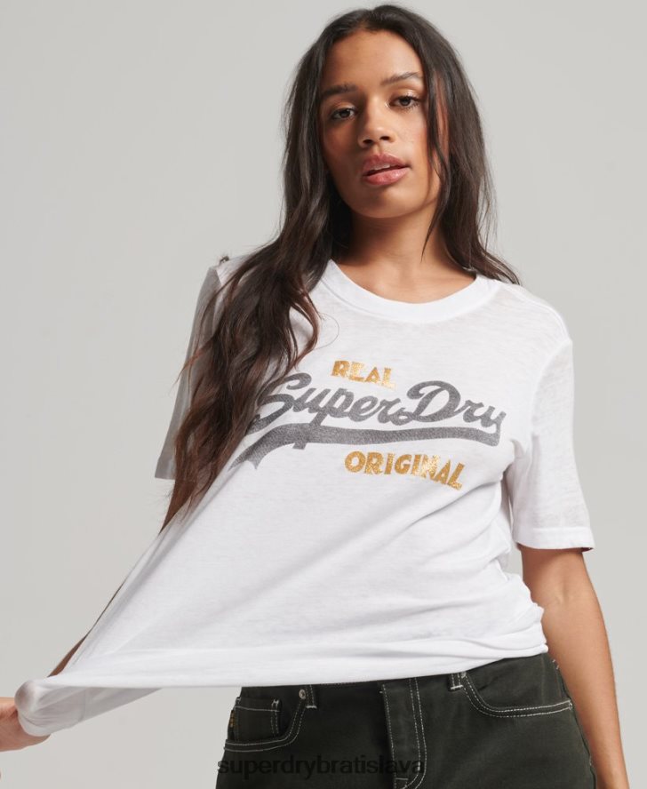 Superdry ženy vintage tričko s logom burnout 6B4ZTR2715 oblečenie biely