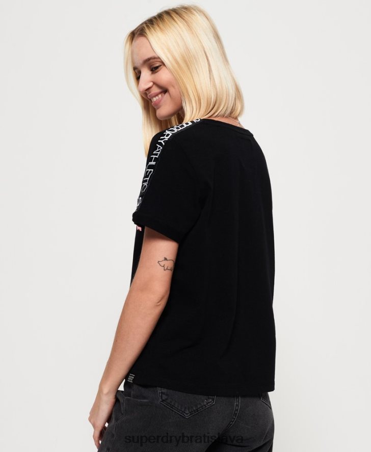 Superdry ženy vintage tričko s páskou na rukáve s logom 6B4ZTR2866 oblečenie čierna