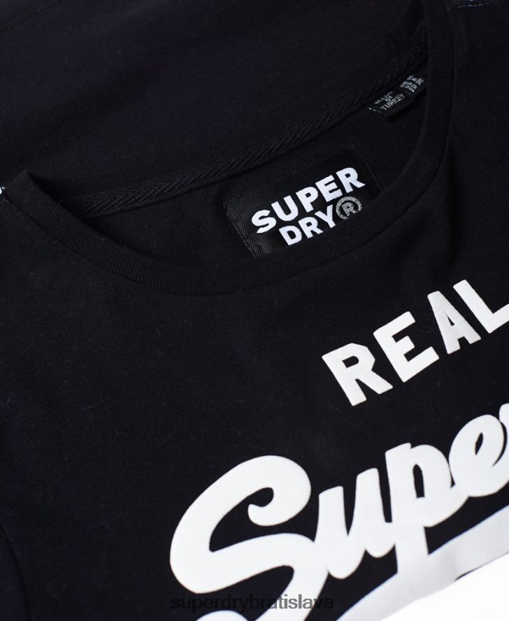 Superdry ženy vintage tričko s páskou na rukáve s logom 6B4ZTR2866 oblečenie čierna