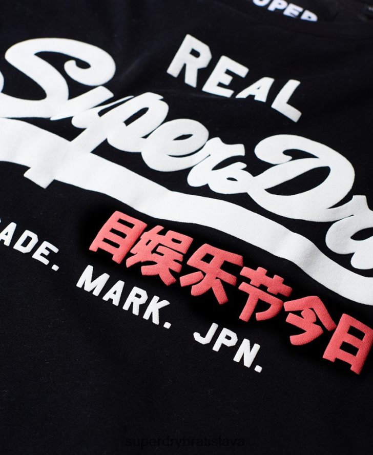 Superdry ženy vintage tričko s páskou na rukáve s logom 6B4ZTR2866 oblečenie čierna