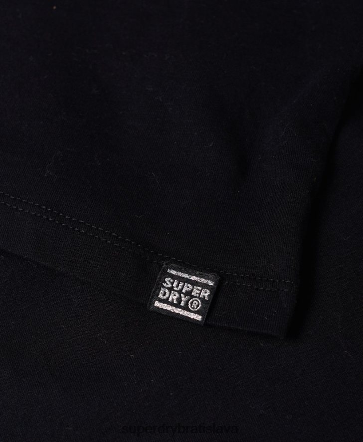 Superdry ženy vintage tričko s páskou na rukáve s logom 6B4ZTR2866 oblečenie čierna