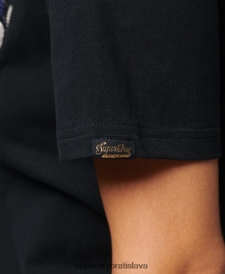 Superdry ženy vintage tričko s výpravným logom 6B4ZTR2175 oblečenie tmavošedý