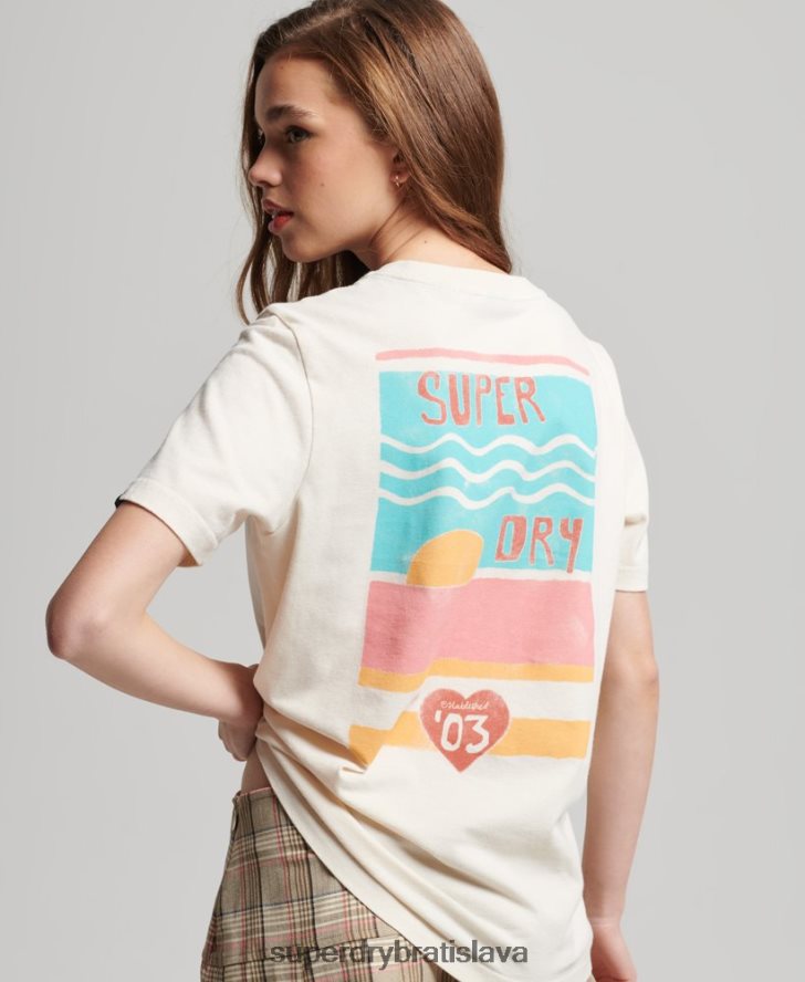 Superdry ženy vintage tričko s výrezom kali 6B4ZTR2147 oblečenie krém