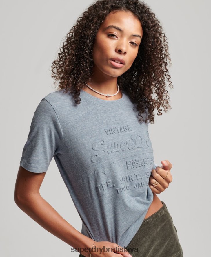 Superdry ženy vintage tričko s vyrazeným logom 6B4ZTR2612 oblečenie svetlo modrá