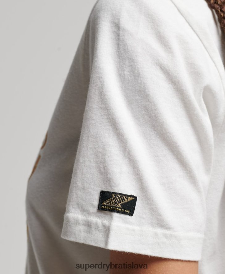 Superdry ženy vintage tričko zdobené logom 6B4ZTR2660 oblečenie biely