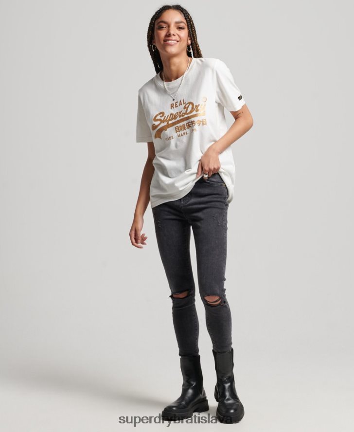 Superdry ženy vintage tričko zdobené logom 6B4ZTR2660 oblečenie biely