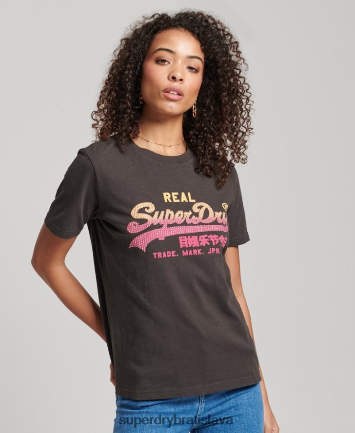 Superdry ženy vintage tričko zdobené logom 6B4ZTR2682 oblečenie tmavošedý