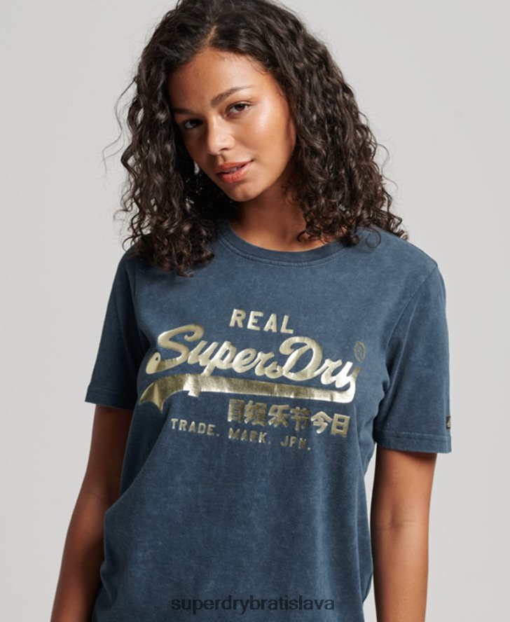 Superdry ženy vintage tričko zdobené logom 6B4ZTR2695 oblečenie námorníctvo