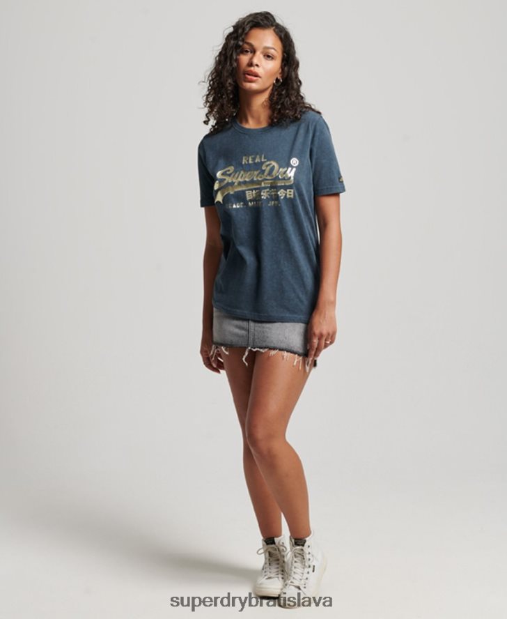 Superdry ženy vintage tričko zdobené logom 6B4ZTR2695 oblečenie námorníctvo