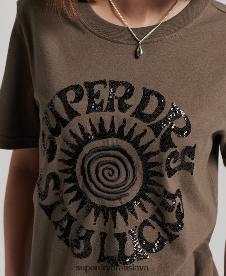 Superdry ženy vintage zdobené tričko 6B4ZTR2722 oblečenie kaki