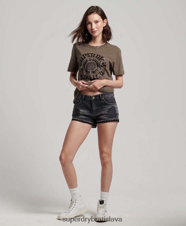 Superdry ženy vintage zdobené tričko 6B4ZTR2722 oblečenie kaki