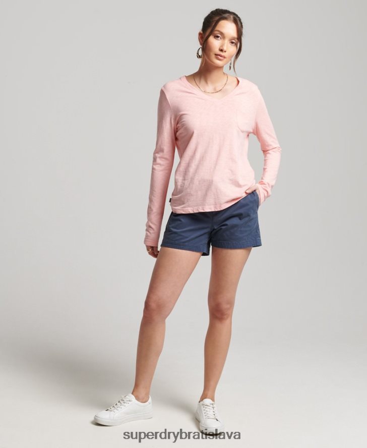 Superdry ženy vrecko z organickej bavlny s dlhým rukávom a výstrihom do V 6B4ZTR6552 oblečenie Ružová