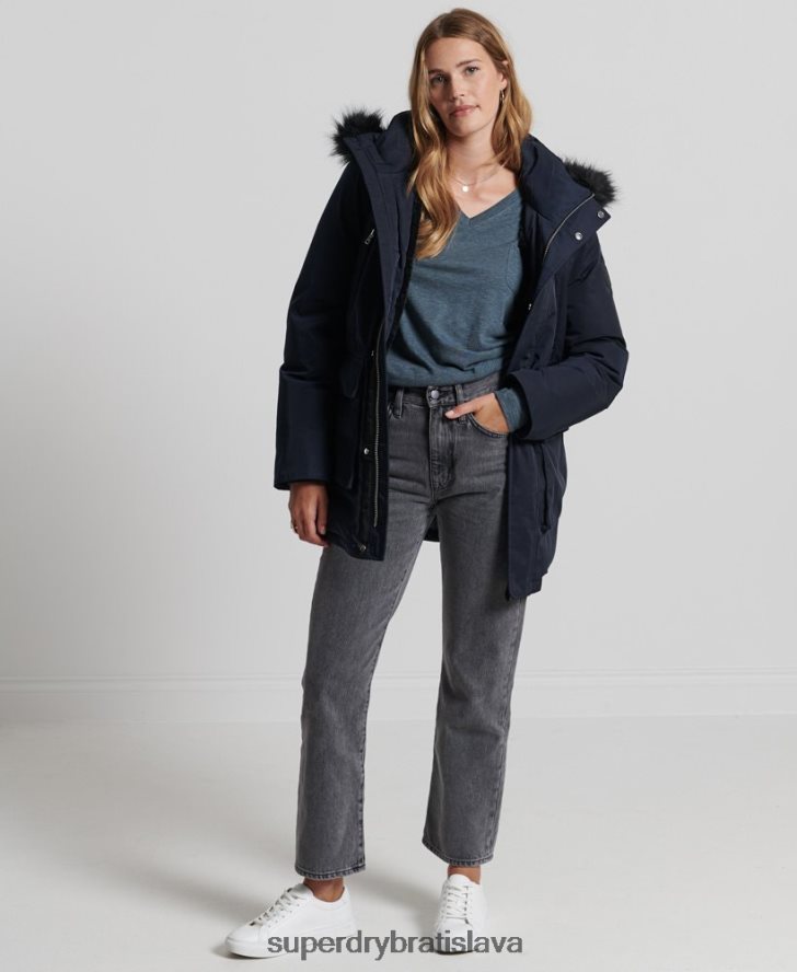 Superdry ženy vrecko z organickej bavlny s dlhým rukávom a výstrihom do V 6B4ZTR6645 oblečenie Modrá