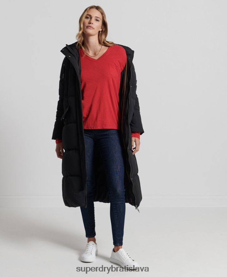 Superdry ženy vrecko z organickej bavlny s dlhým rukávom a výstrihom do V 6B4ZTR6660 oblečenie červená