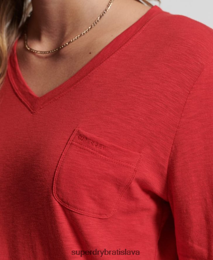 Superdry ženy vrecko z organickej bavlny s dlhým rukávom a výstrihom do V 6B4ZTR6660 oblečenie červená