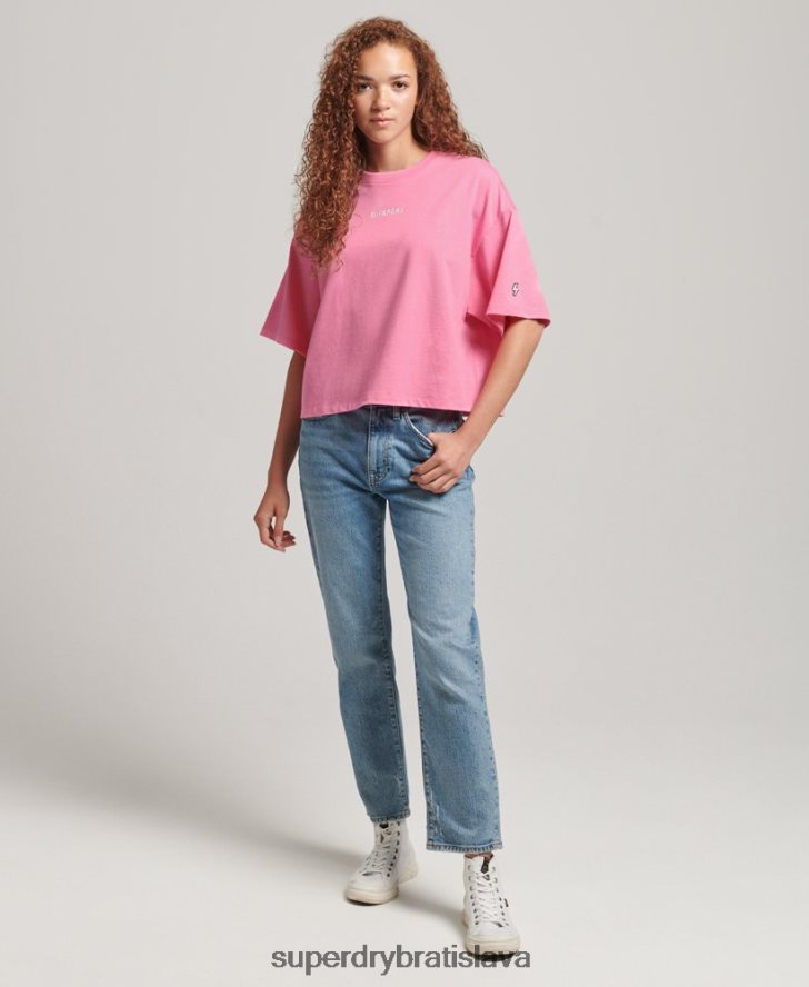 Superdry ženy vyšívané mikro logo boxy tričko 6B4ZTR6227 oblečenie Ružová