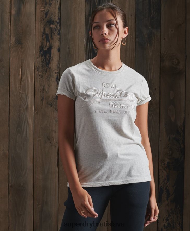 Superdry ženy vyšívané tričko s vintage logom 6B4ZTR6305 oblečenie svetlo šedá