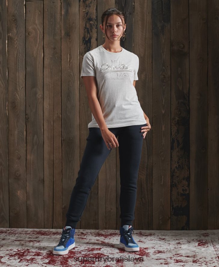 Superdry ženy vyšívané tričko s vintage logom 6B4ZTR6305 oblečenie svetlo šedá