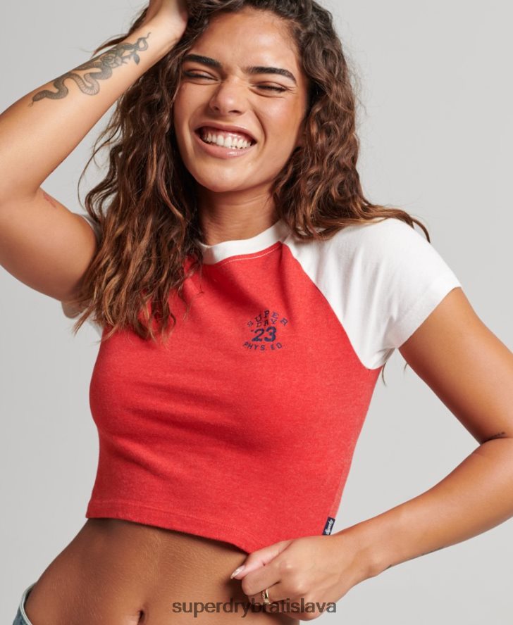 Superdry ženy vysokoškolské grafické skrátené tričko 6B4ZTR6214 oblečenie červená