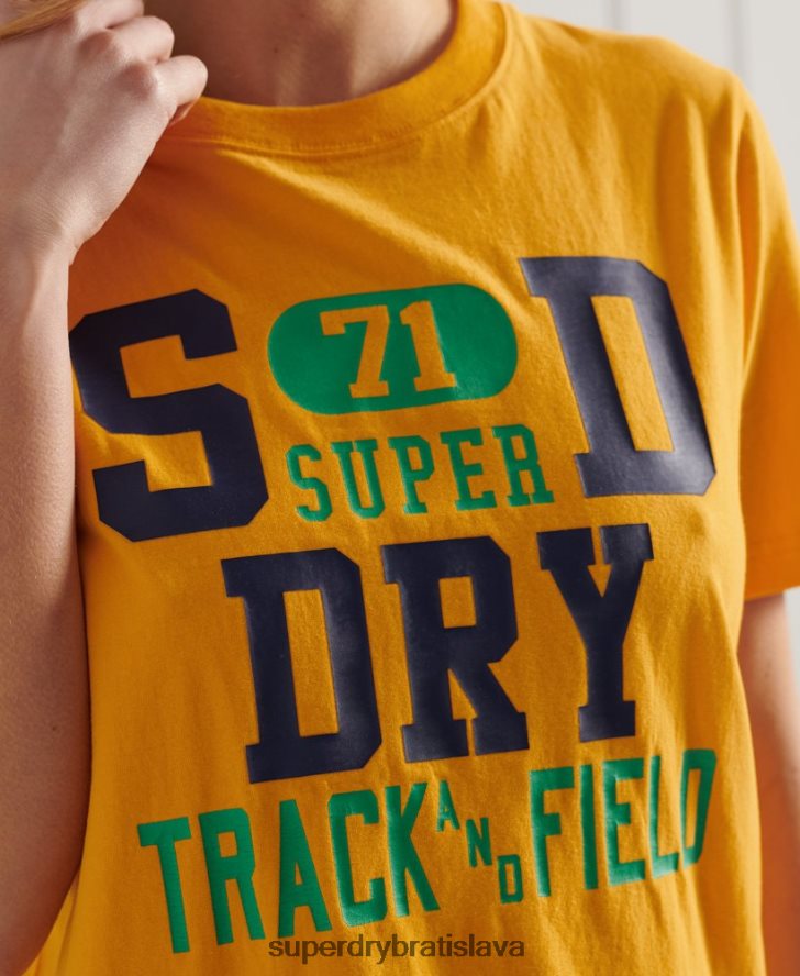 Superdry ženy vysokoškolské tričko atletickej únie 6B4ZTR2795 oblečenie zlato