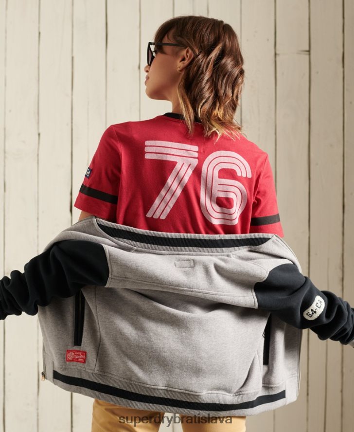 Superdry ženy vysokoškolské tričko brečtanovej ligy 6B4ZTR2850 oblečenie červená