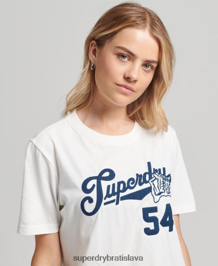 Superdry ženy vysokoškolské tričko v štýle skriptov 6B4ZTR2777 oblečenie biely