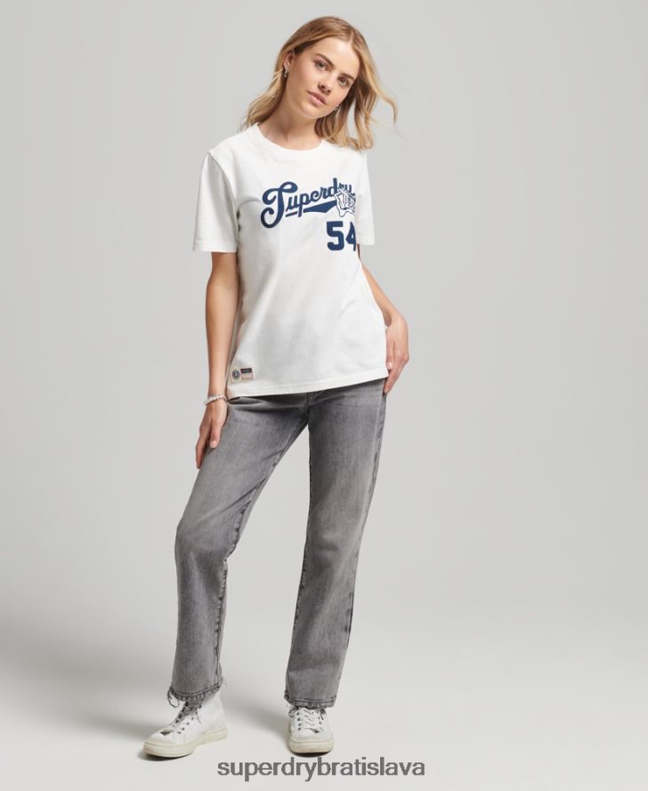 Superdry ženy vysokoškolské tričko v štýle skriptov 6B4ZTR2777 oblečenie biely