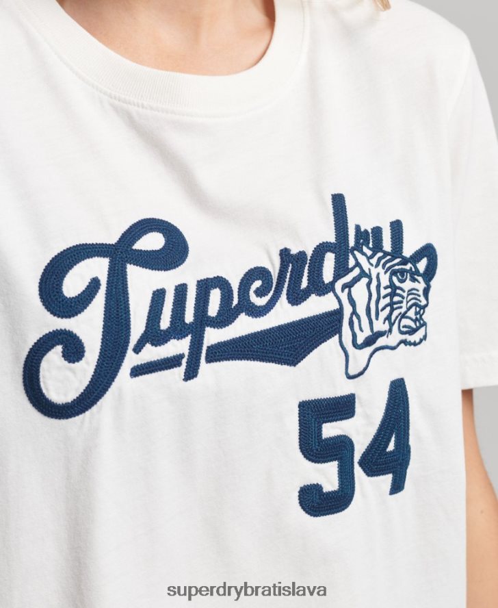 Superdry ženy vysokoškolské tričko v štýle skriptov 6B4ZTR2777 oblečenie biely