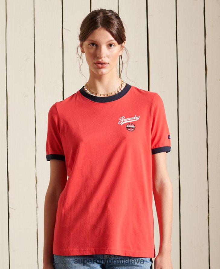 Superdry ženy vysokoškolské tričko v štýle skriptov 6B4ZTR2857 oblečenie červená