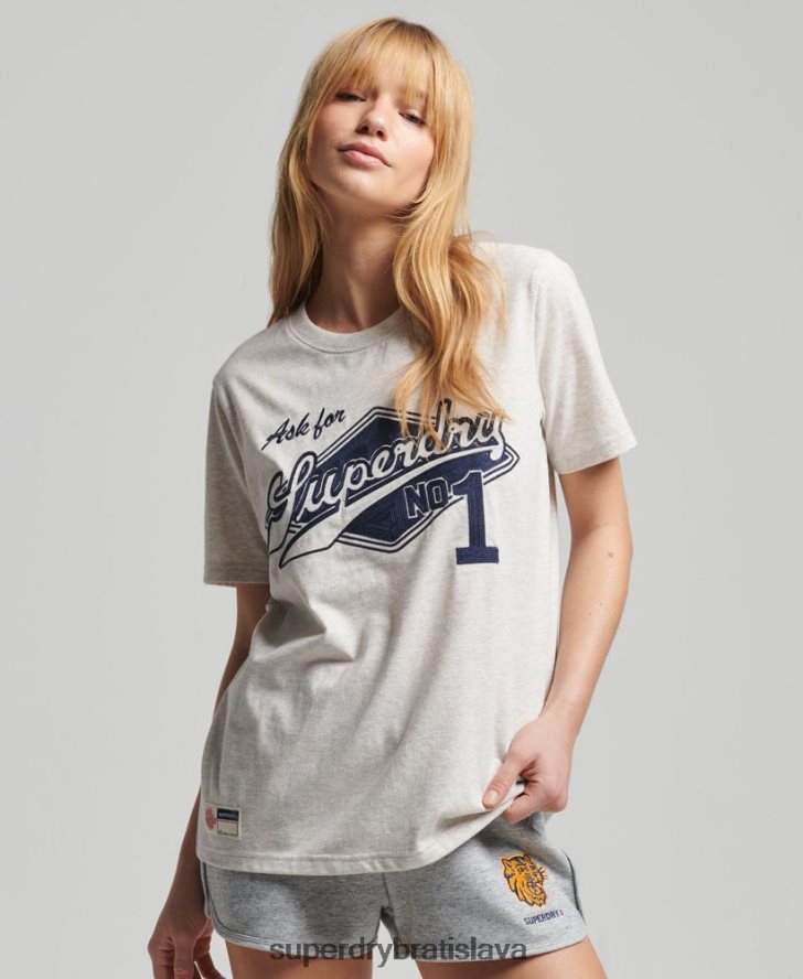 Superdry ženy vysokoškolské tričko v štýle vintage skriptu 6B4ZTR6212 oblečenie krém