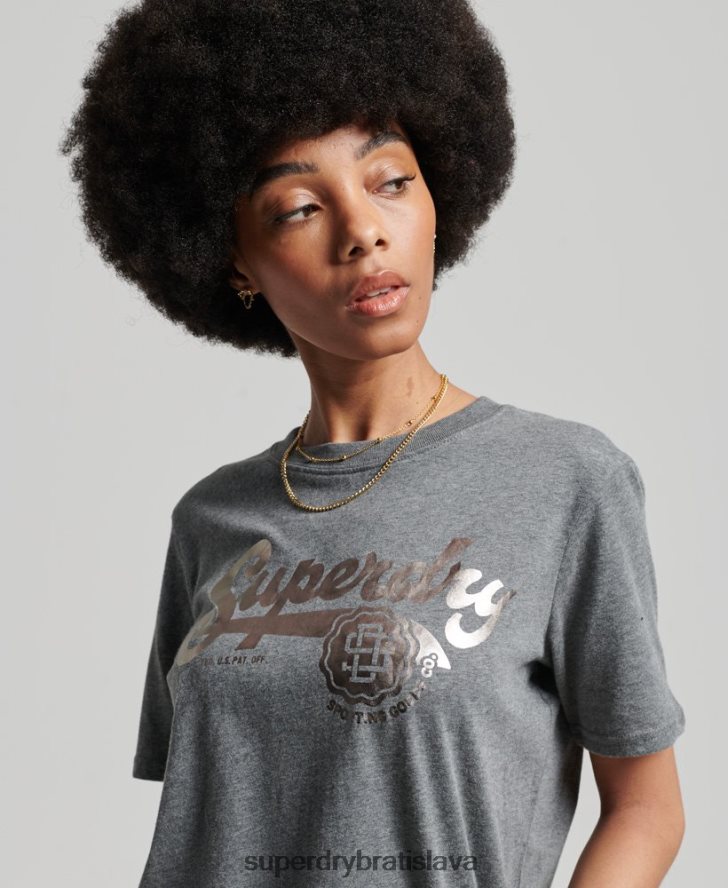 Superdry ženy vysokoškolské tričko v štýle vintage skriptu 6B4ZTR6258 oblečenie sivá