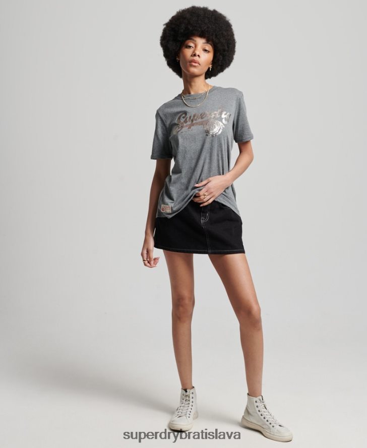 Superdry ženy vysokoškolské tričko v štýle vintage skriptu 6B4ZTR6258 oblečenie sivá