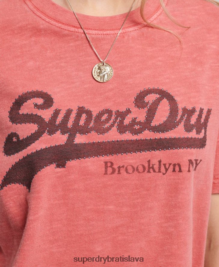 Superdry ženy zdobené tričko s grafickým logom 6B4ZTR6193 oblečenie červená