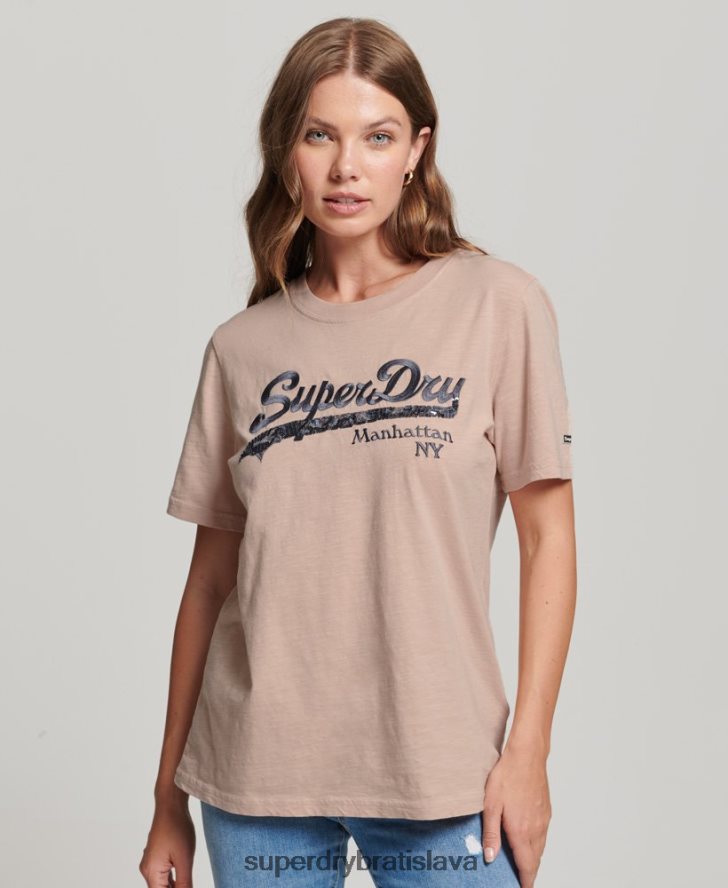 Superdry ženy zdobené tričko s grafickým logom 6B4ZTR6205 oblečenie Ružová