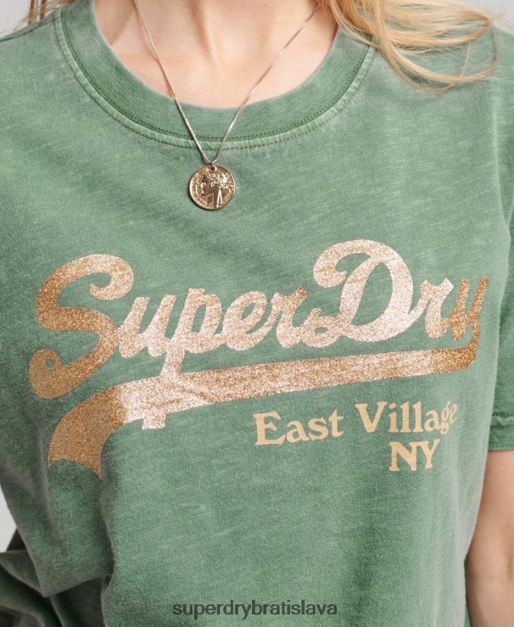 Superdry ženy zdobené tričko s grafickým logom 6B4ZTR6233 oblečenie zelená