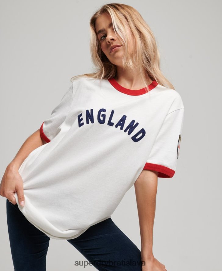 Superdry x Ringspun ženy futbalové anglické tričko 6B4ZTR2745 oblečenie biely