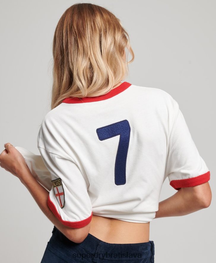 Superdry x Ringspun ženy futbalové anglické tričko 6B4ZTR2745 oblečenie biely