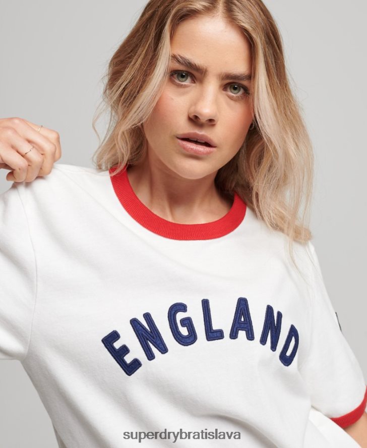 Superdry x Ringspun ženy futbalové anglické tričko 6B4ZTR2745 oblečenie biely