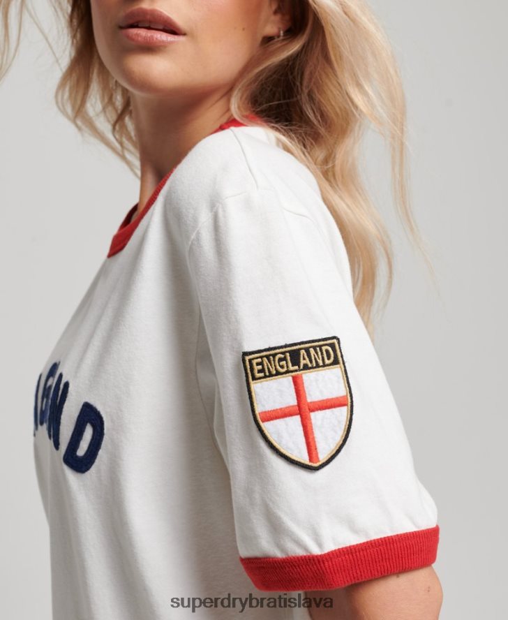 Superdry x Ringspun ženy futbalové anglické tričko 6B4ZTR2745 oblečenie biely