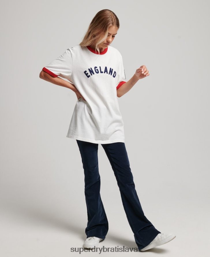 Superdry x Ringspun ženy futbalové anglické tričko 6B4ZTR2745 oblečenie biely
