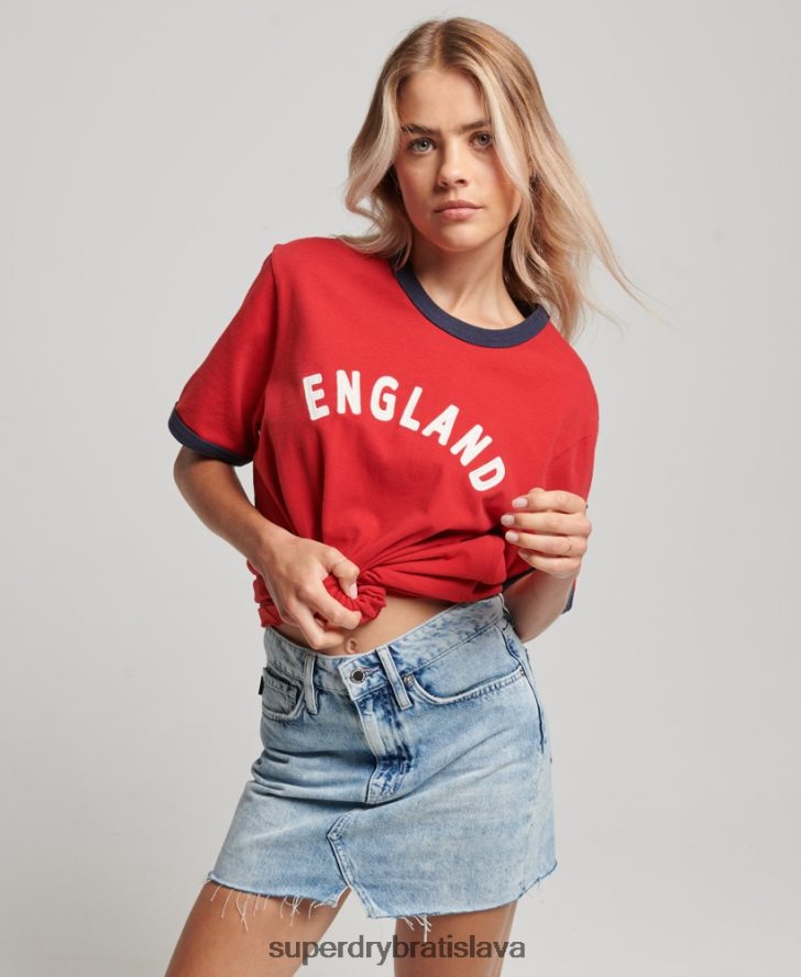 Superdry x Ringspun ženy futbalové anglické tričko 6B4ZTR2797 oblečenie červená