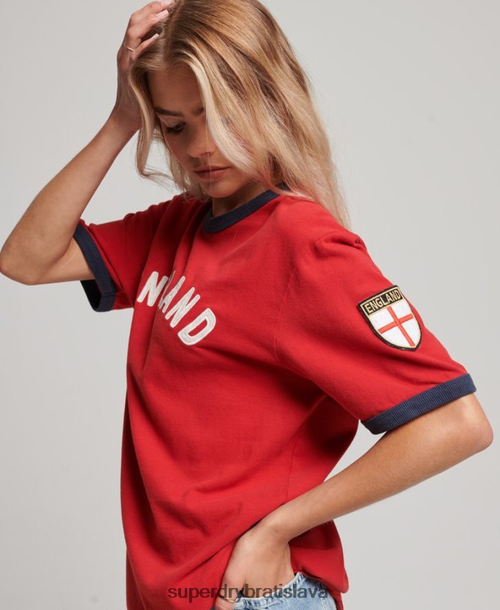 Superdry x Ringspun ženy futbalové anglické tričko 6B4ZTR2797 oblečenie červená