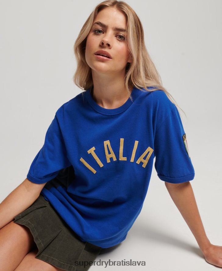 Superdry x Ringspun ženy futbalové talianske tričko 6B4ZTR2827 oblečenie Modrá