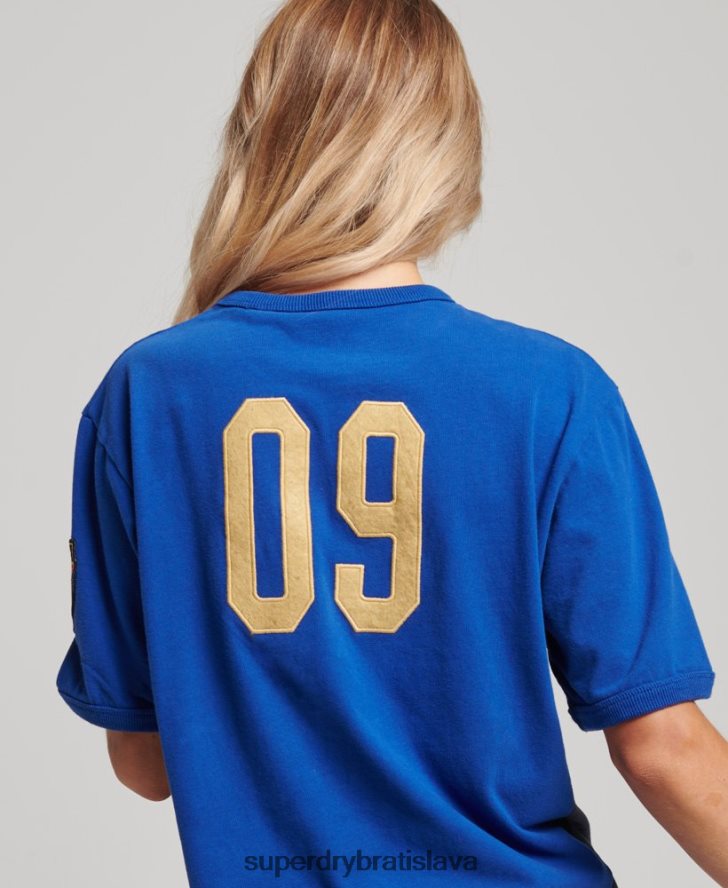 Superdry x Ringspun ženy futbalové talianske tričko 6B4ZTR2827 oblečenie Modrá