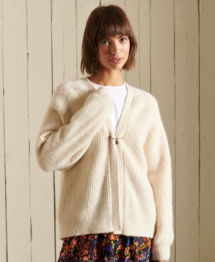 Superdry ženy Cardigan zo zmesi alpaky 6B4ZTR6589 oblečenie krém