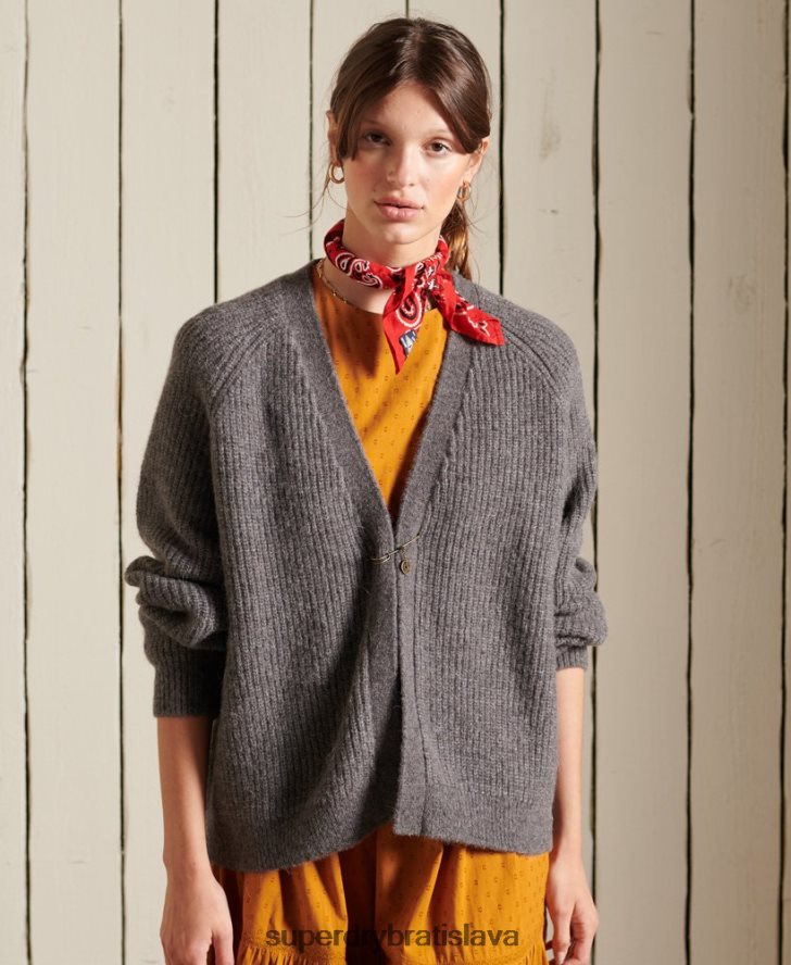 Superdry ženy Cardigan zo zmesi alpaky 6B4ZTR6601 oblečenie svetlo šedá